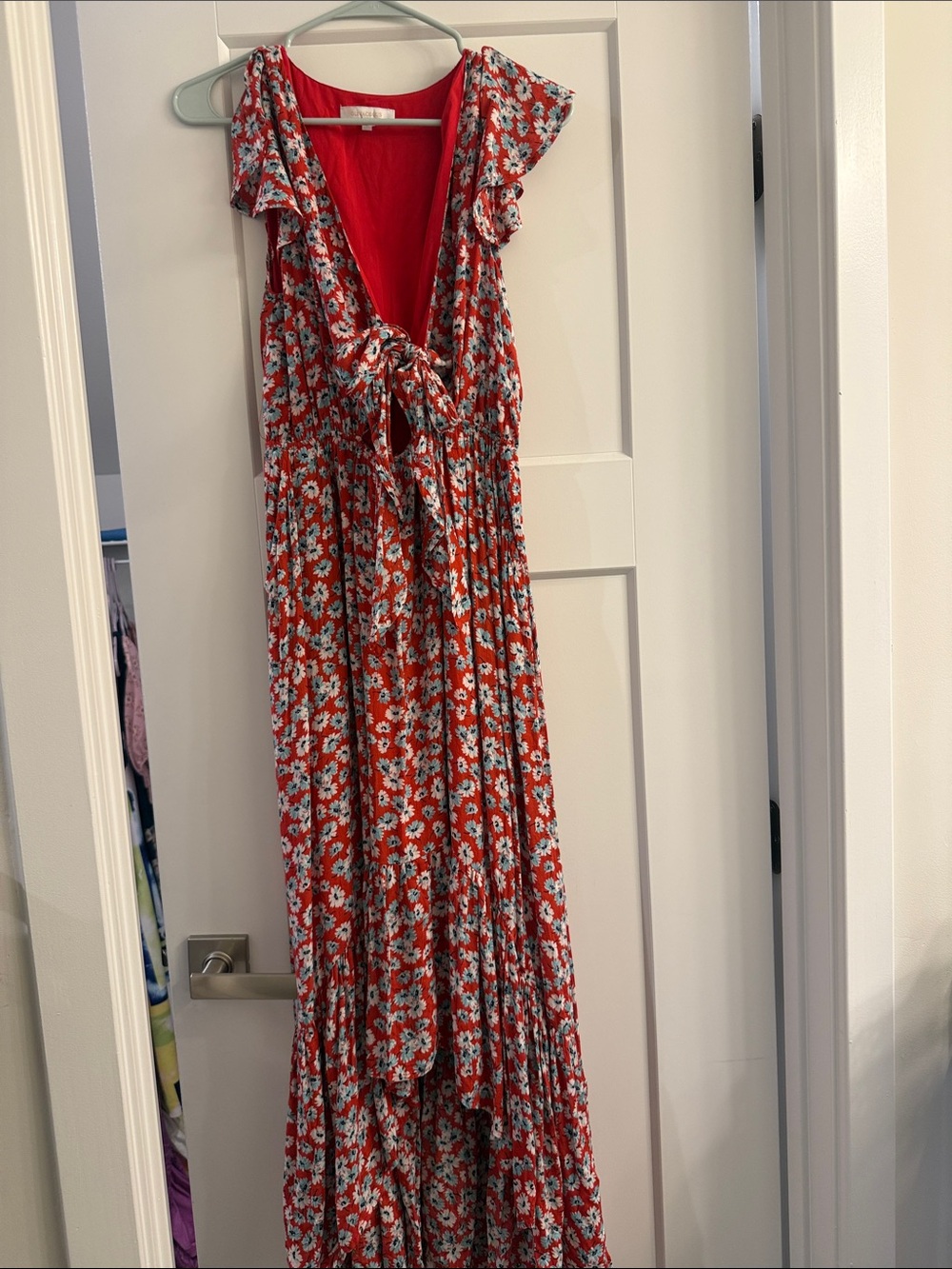 Olivaceous Red Floral Tie-Front Maxi Dress